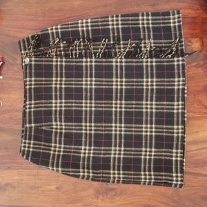Vintage SAG HARBOR Plaid Wool Wrap Skirt Black Tan Red Tartan